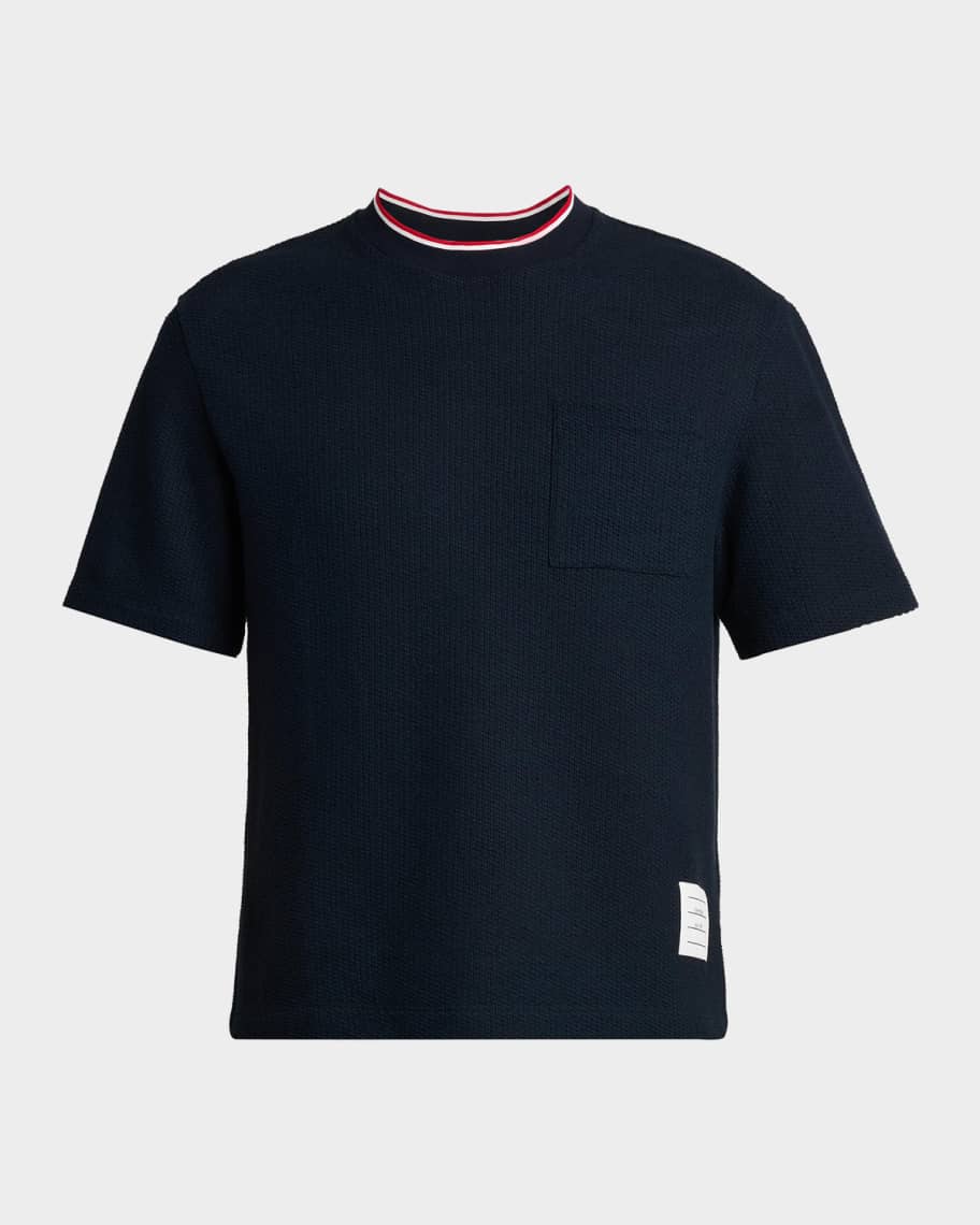 THOM BROWNE テニスTシャツ ネイビー サイズ0 Thom Browne Men's RWB Tipped Crewneck Cotton-Linen T-Shirt