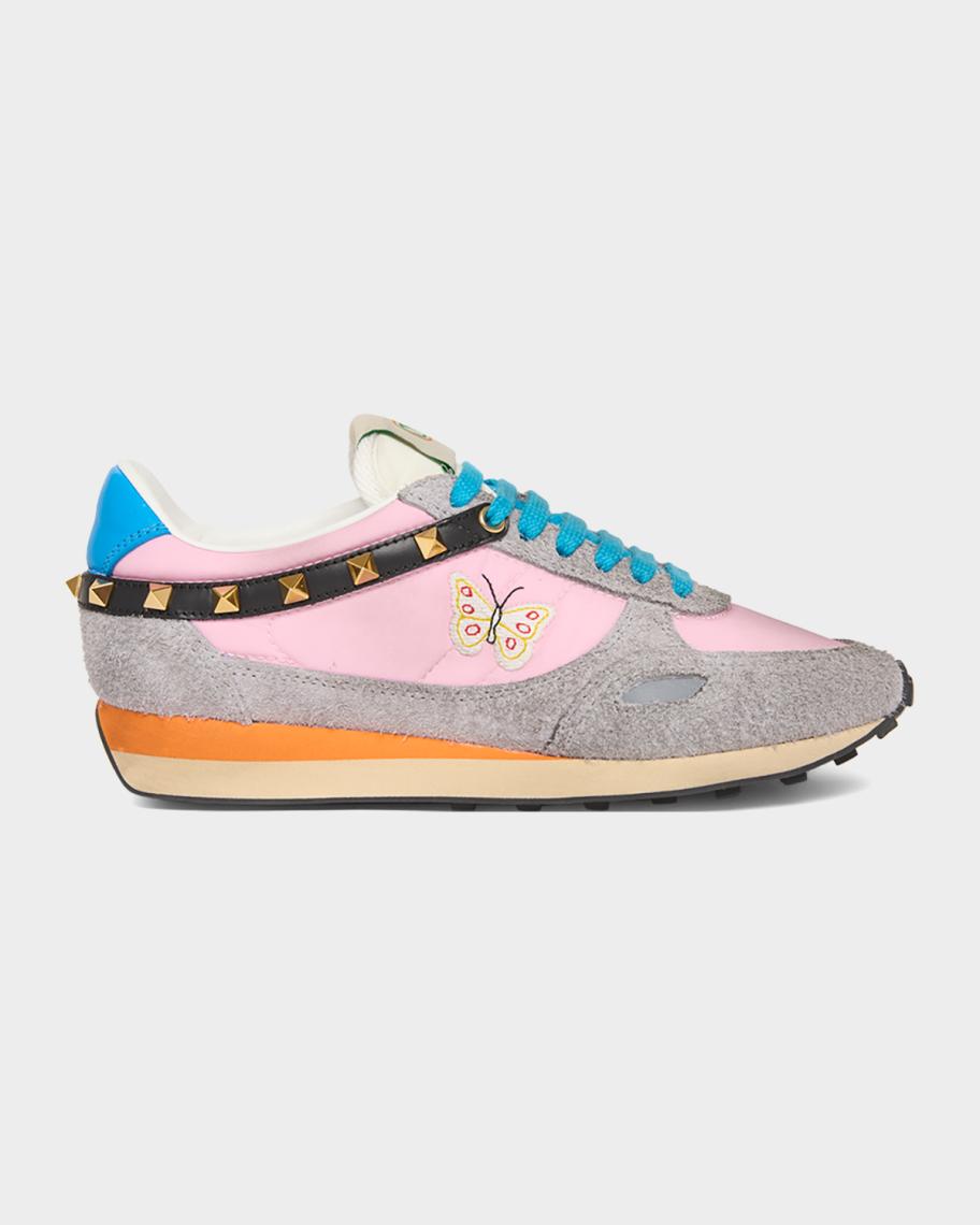 Valentino Garavani Embroidered Rockstud Low-Top Sneakers | Neiman