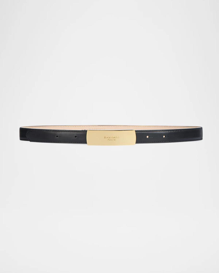Balmain Logo-Plaque Leather Belt | Neiman Marcus