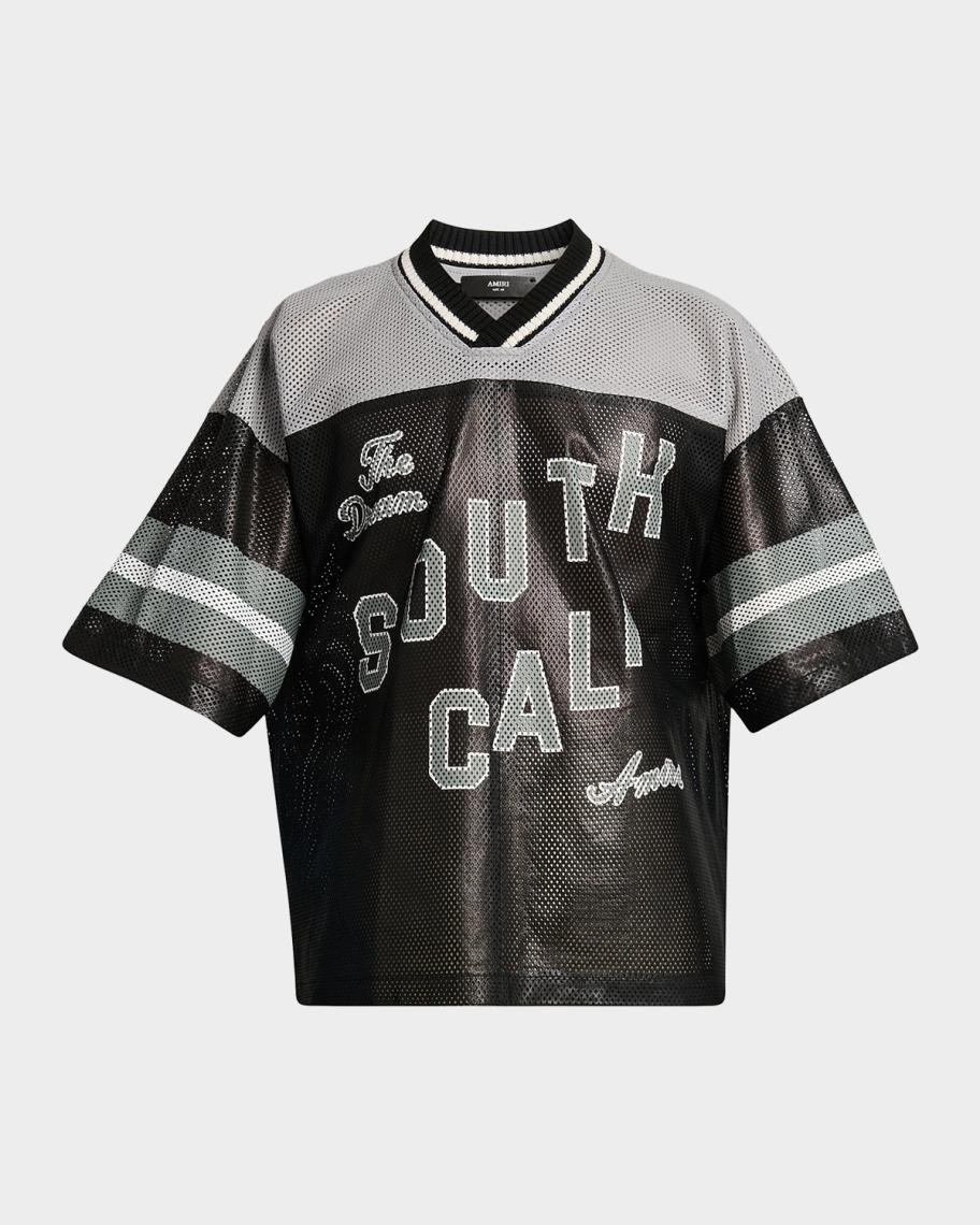 Amiri Graphic Leather Mesh T-Shirt | Neiman Marcus