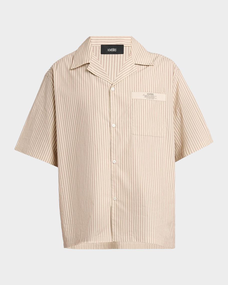 Amiri Men's Spirit Stripe Cotton Poplin Label-Pocket Camp Shirt
