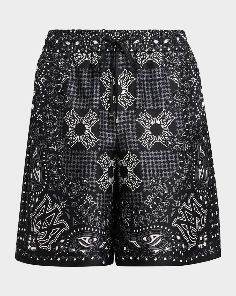 Amiri Printed Silk MA Bandana Drawstring Shorts | Neiman Marcus