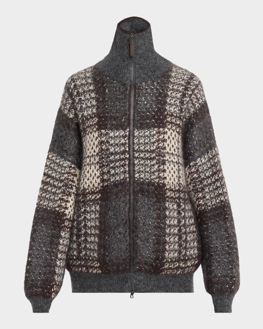 Brunello Cucinelli Mohair Plaid Oversized Cardigan | Neiman Marcus