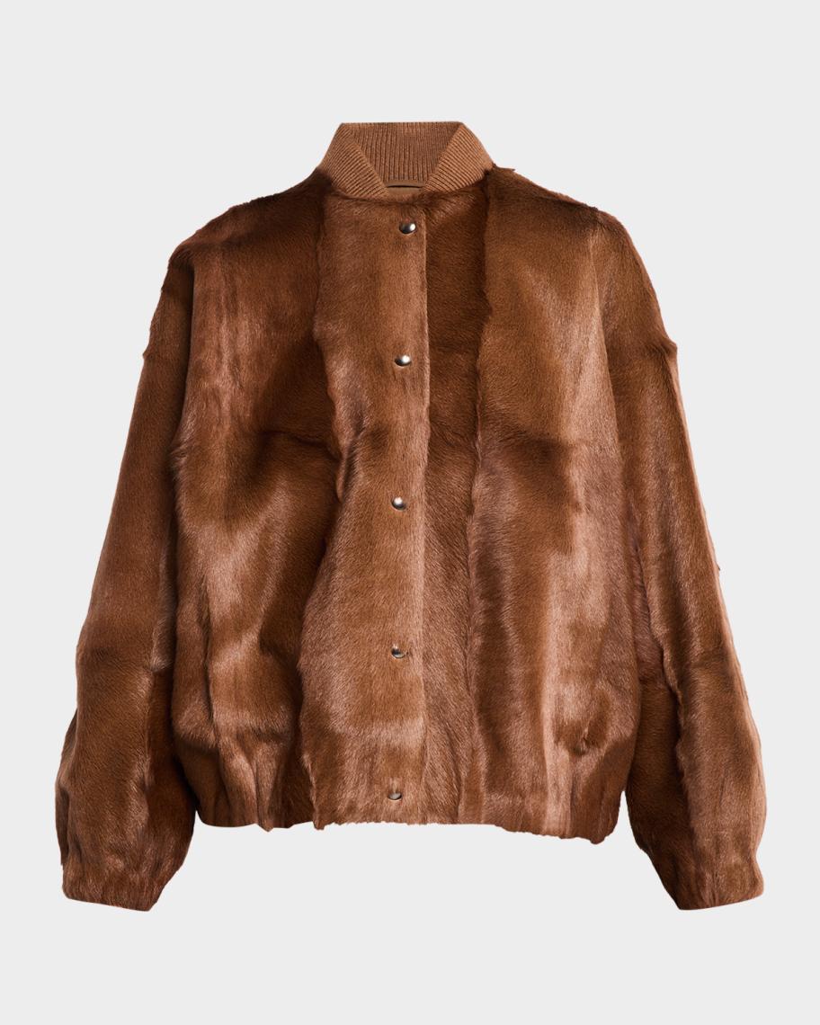 Brunello Cucinelli Goat Shearling Bomber Jacket | Neiman Marcus