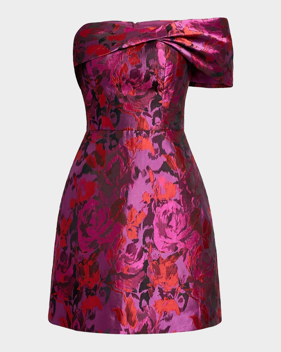 dress the population olive off-the-shoulder jacquard mini dress Dress The Population Floral One Shoulder Mini Dress