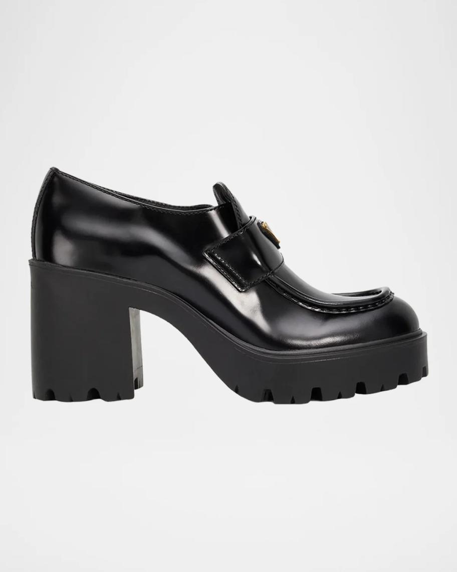 Prada 85mm Triangle Logo Leather Platform Loafers | Neiman Marcus