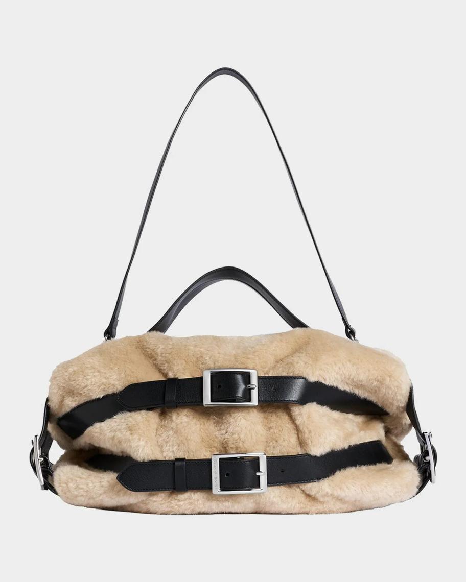 Simone Rocha Biker Belted Faux Fur Shoulder Bag | Neiman Marcus