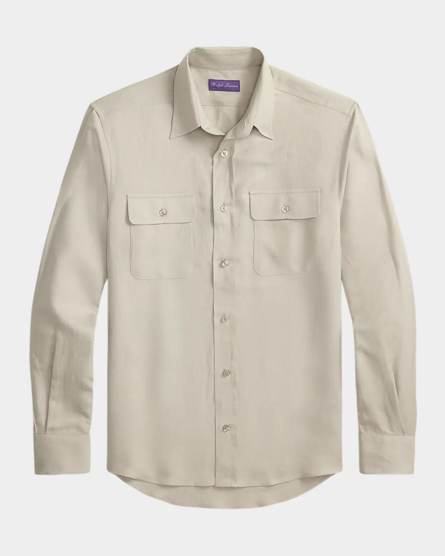 Ralph Lauren Purple Label Silk-Linen Button-Front Shirt | Neiman