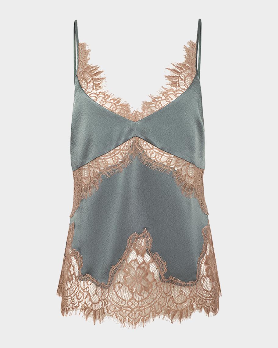 L'AGENCE Mitsu Lace-Trim Satin Camisole | Neiman Marcus