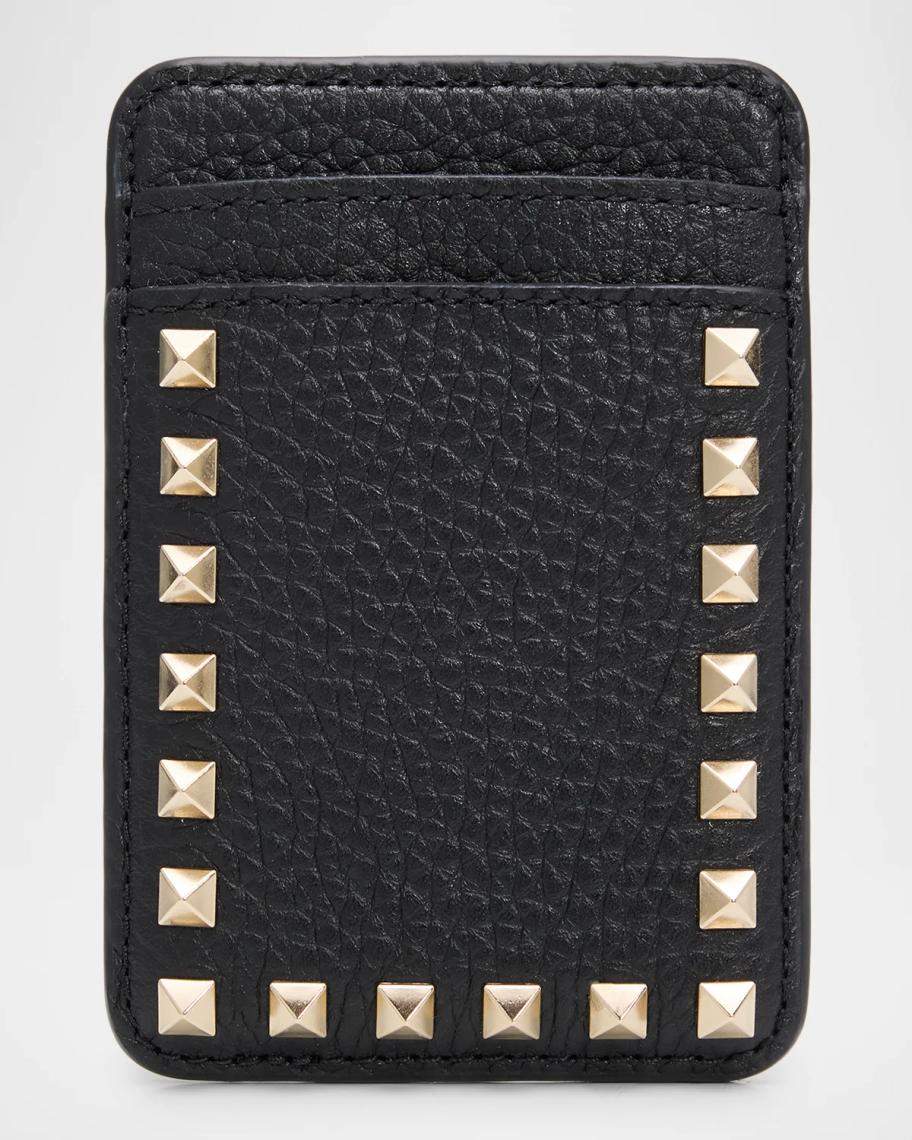 Valentino Garavani Rockstud Leather Magnetic Card Holder | Neiman