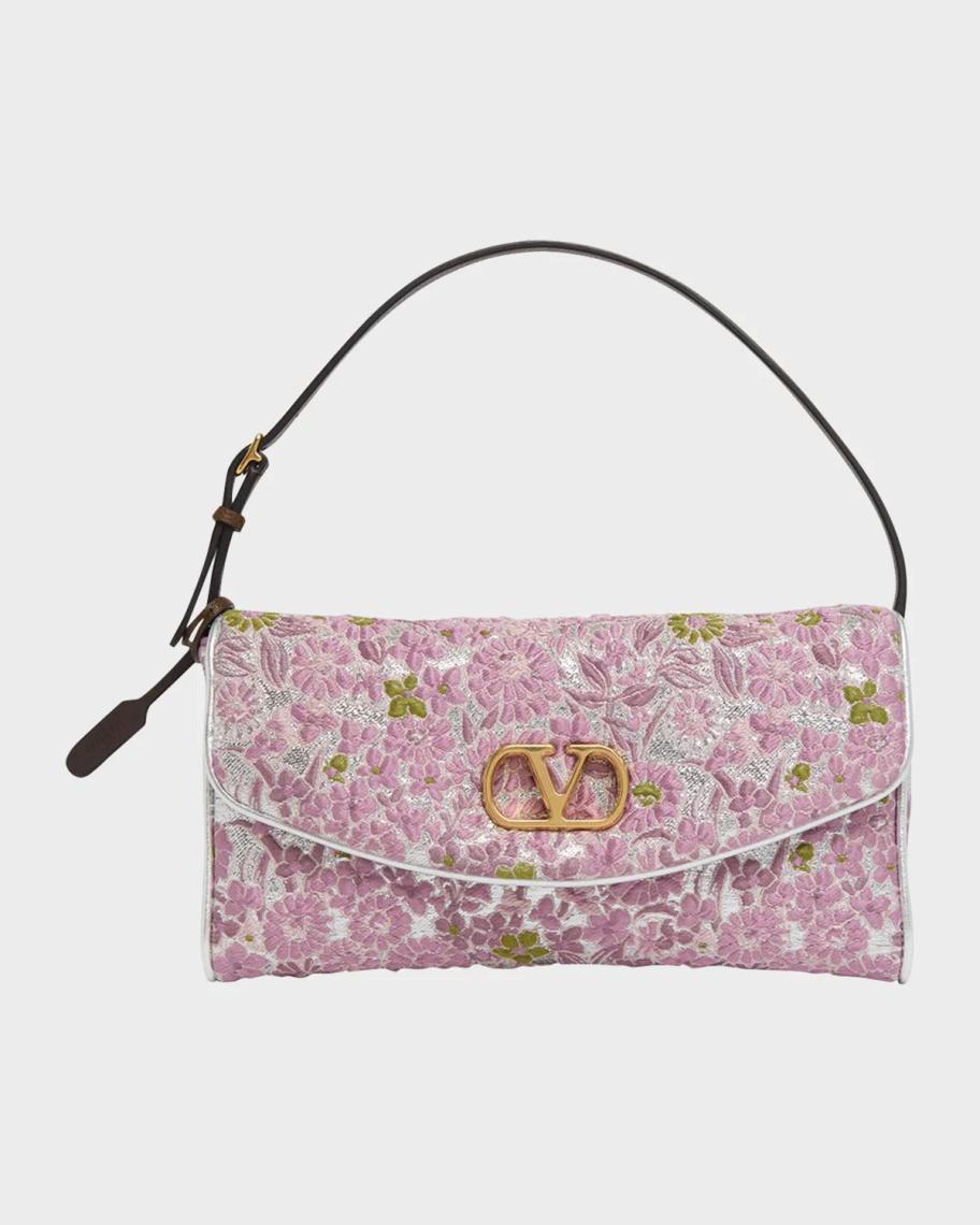 Valentino Garavani Devain Metallic Floral Jacquard Top-Handle Bag