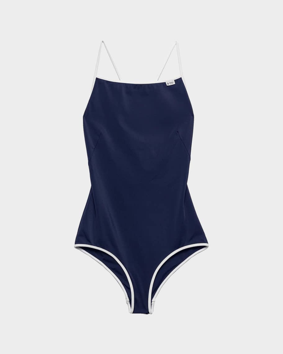 Prada Contrast-Trim Jersey One-Piece Swimsuit | Neiman Marcus