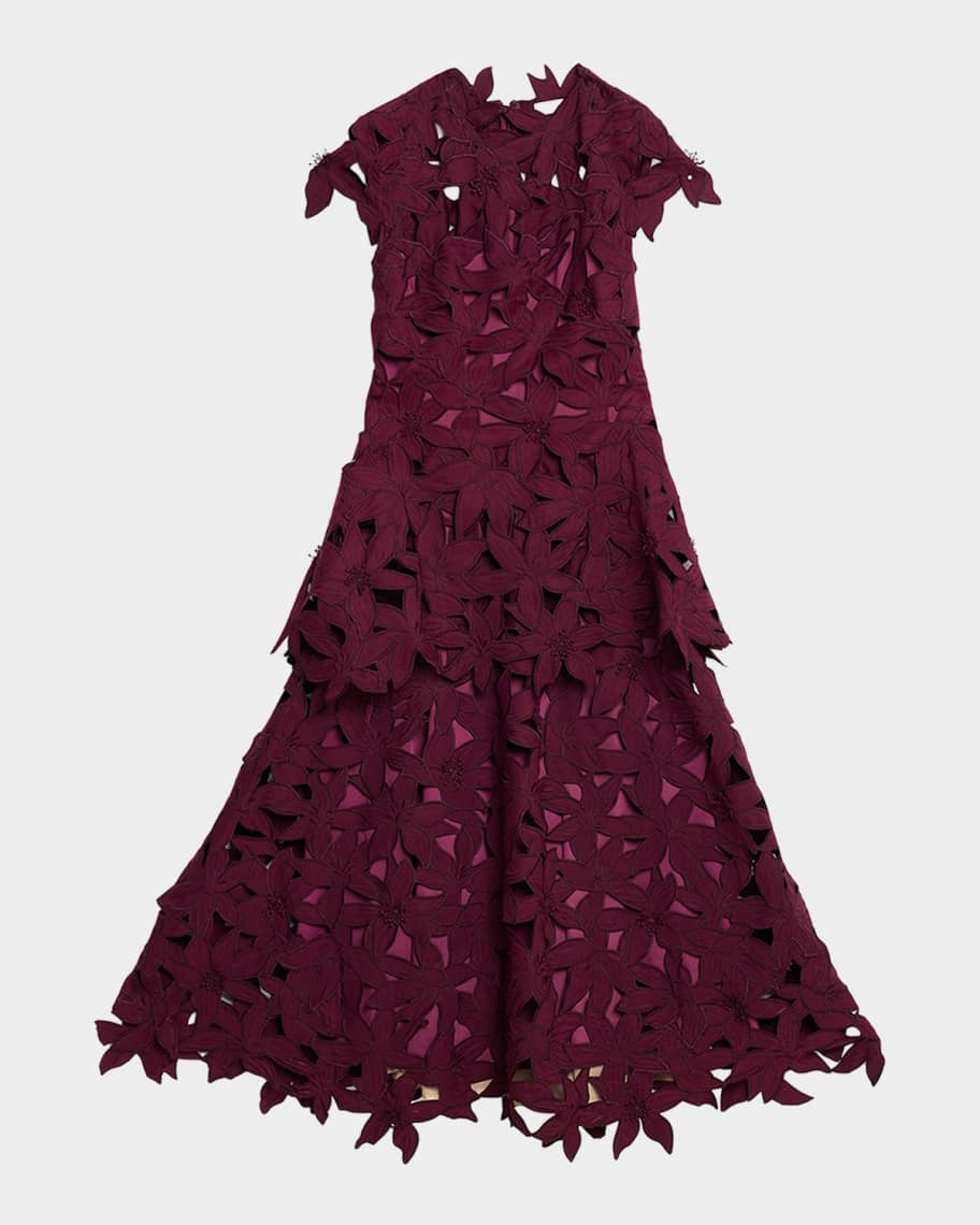 n*n様 framed flower dress SIMKHAI Neve Layered Floral Cutwork Lace Midi Dress | Neiman Marcus