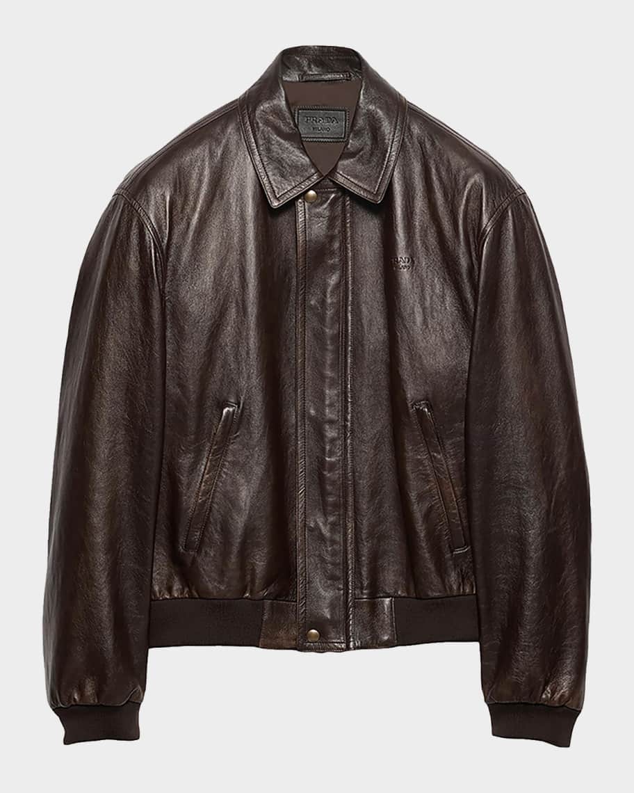 Prada Men's Nappa Leather Bomber Jacket | Neiman Marcus