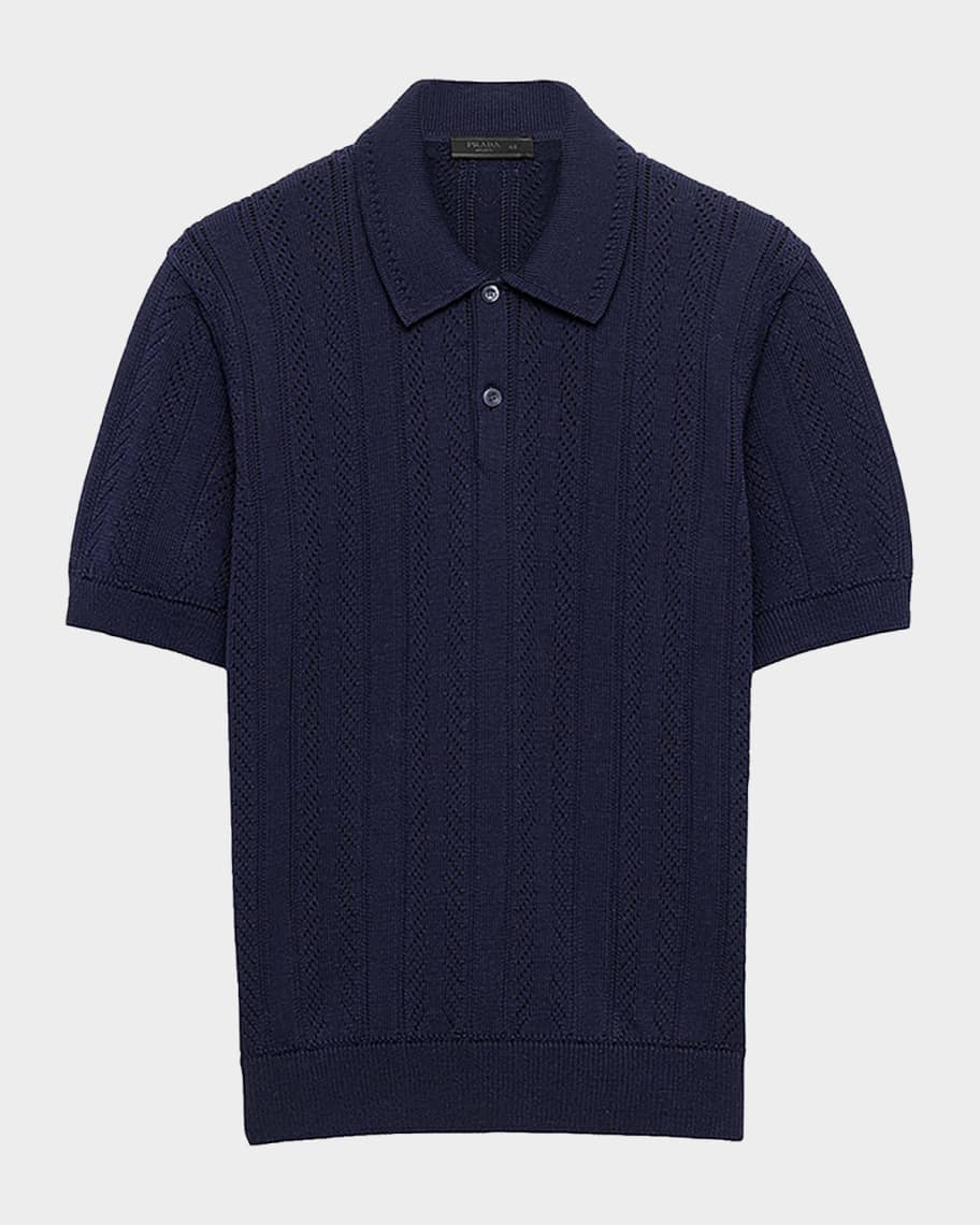 Prada Men's Short-Sleeve Openwork Cotton Polo Shirt | Neiman Marcus