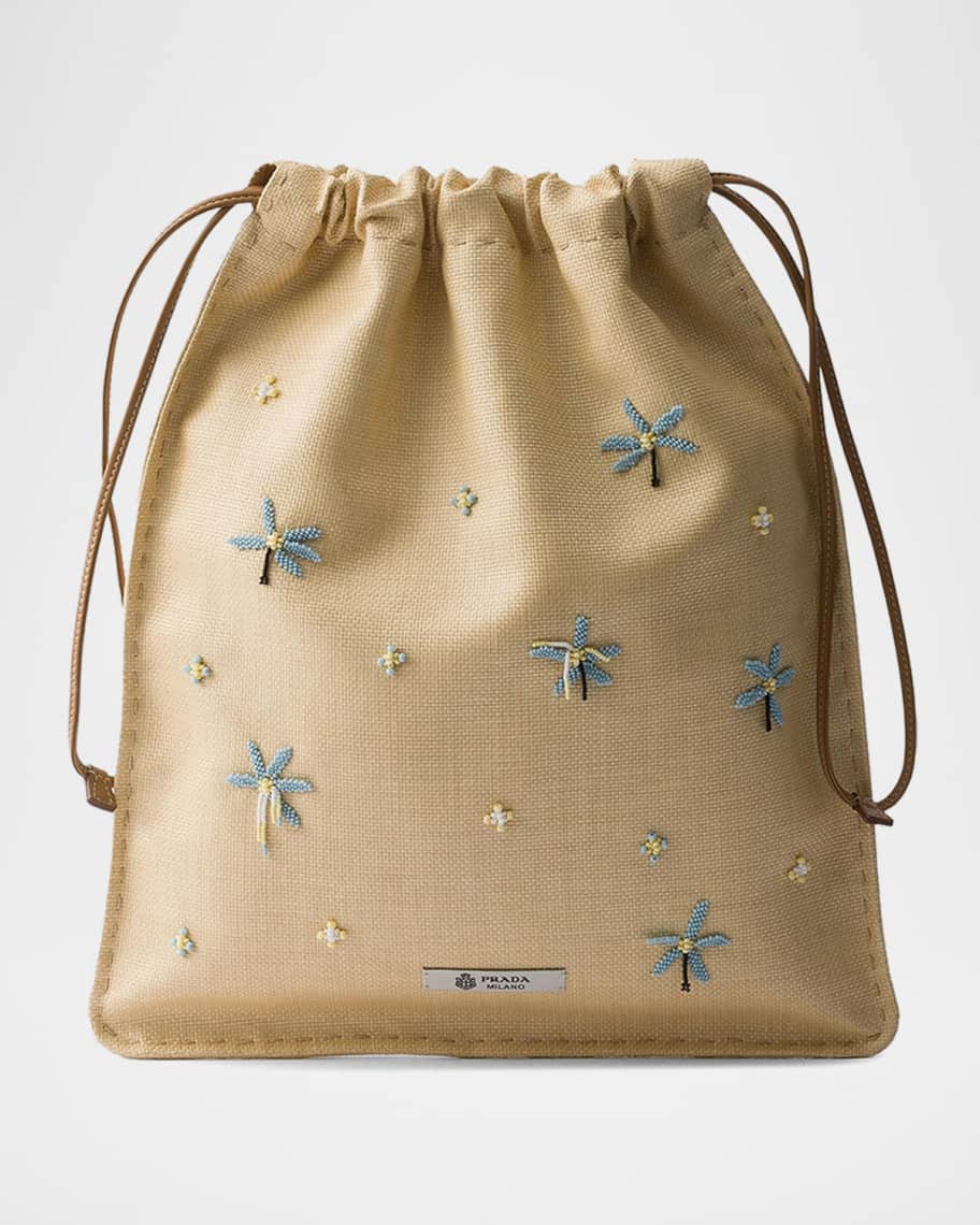 Prada Wish Embroidered Canvas Pouch Bag | Neiman Marcus