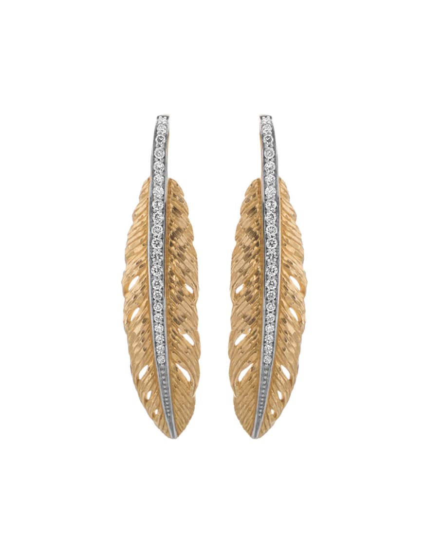 Michael Aram 18K Gold Drop Feather Earrings with Diamonds | Neiman Marcus
