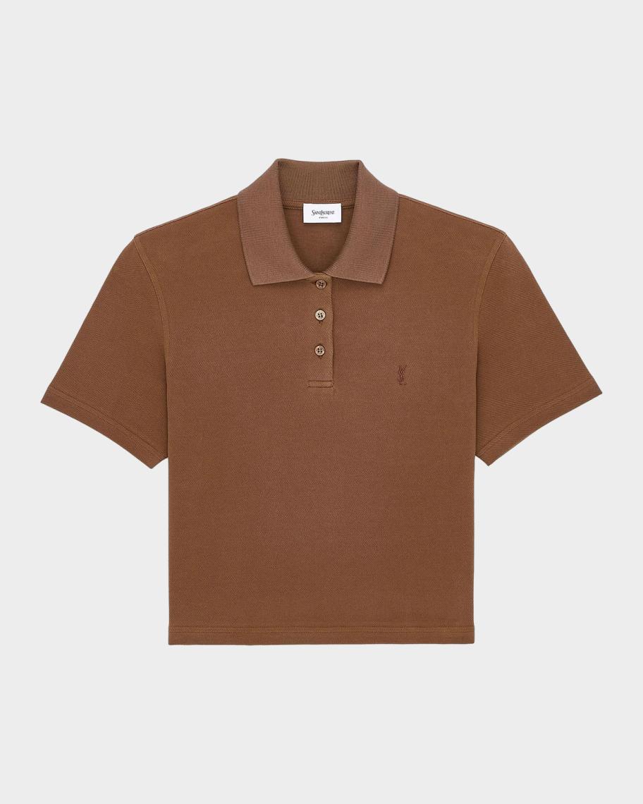 Saint Laurent Cassandre Cotton Cropped Polo Shirt | Neiman Marcus
