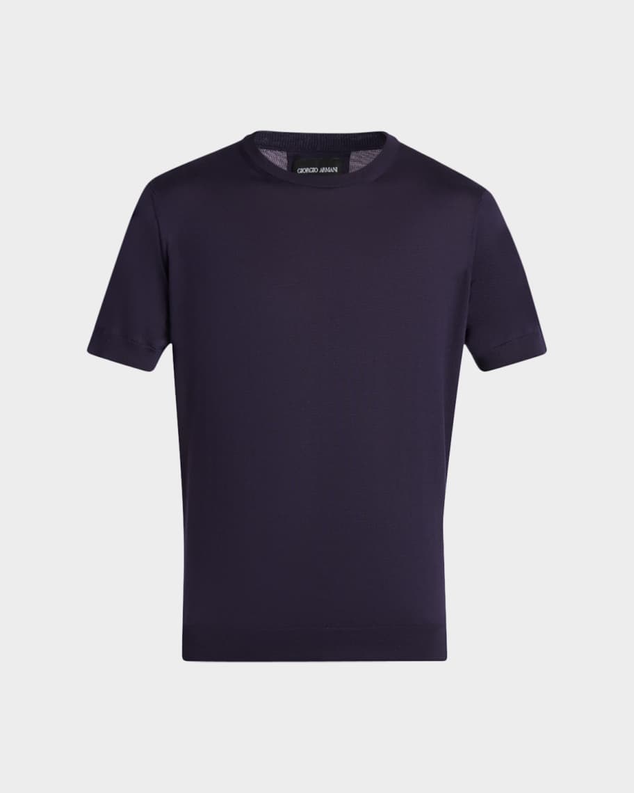 GIORGIO ARMANI 半袖　ニット　Tシャツ ネイビー　48 Giorgio Armani Men's Rib-Knit Wool-Blend T-Shirt | Neiman Marcus