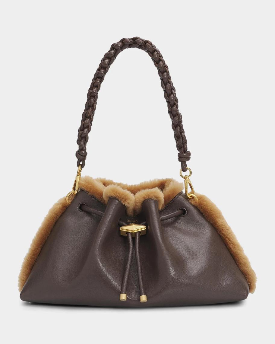 Jimmy Choo Cinch Shearling-Trim Biker Leather Shoulder Bag