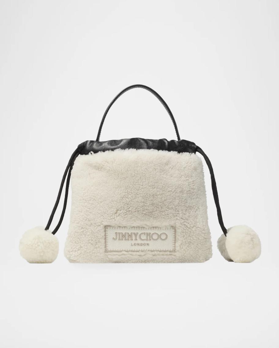 Jimmy Choo Mini Shearling Pom-Pom Drawstring Pouch Bag | Neiman Marcus