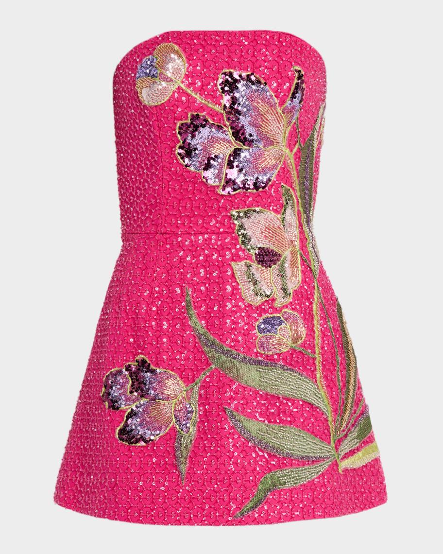 helsi strapless beaded mini dress with floral applique Women's Frida Minidress - Red HALSTON HERITAGE Cobalt Blue structured satin bodice strapless gown Beaded Sequin Fabric Floral Size:7-8 years