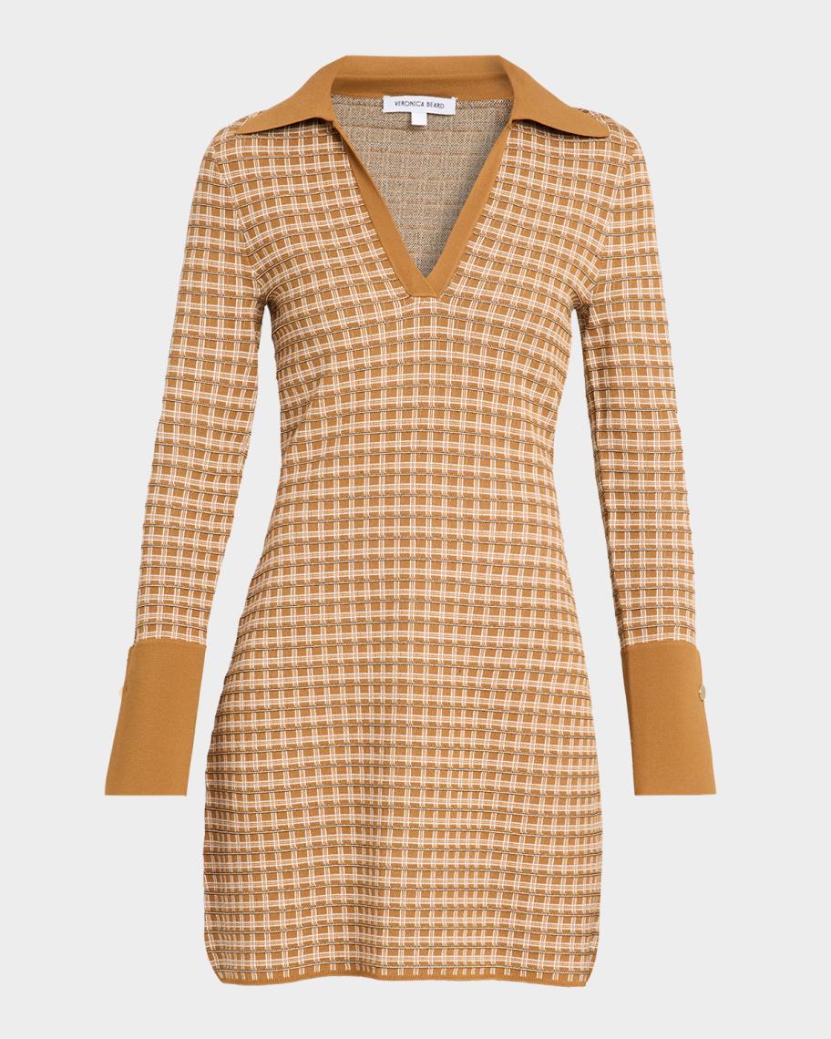 Veronica Beard Celena Plaid Knit V-Neck Mini Dress | Neiman Marcus