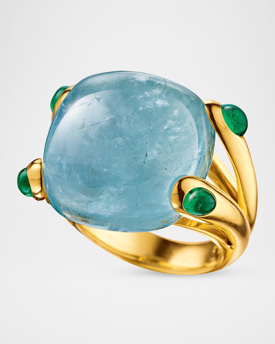 Verdura 18K Aquamarine and Emerald Split Ring | Neiman Marcus