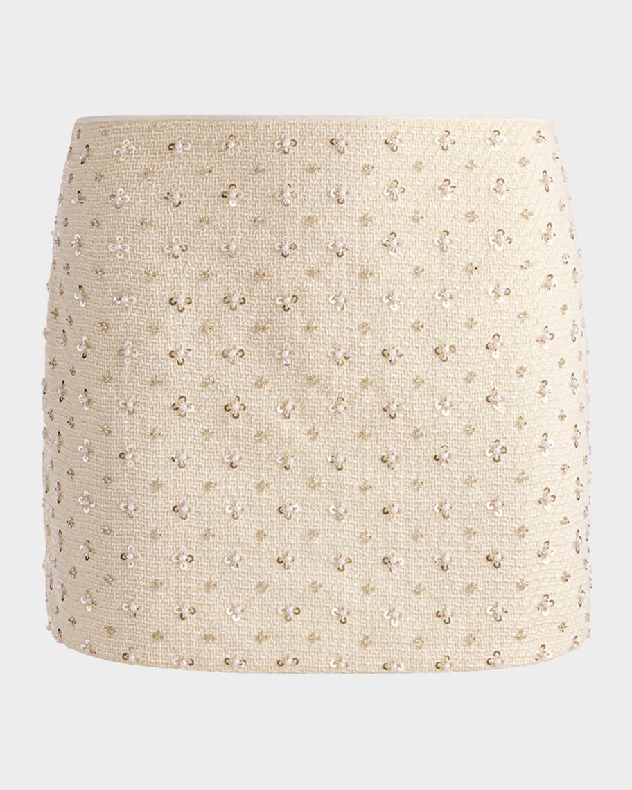 ALICE + OLIVIA Rubi Low-Rise Embellished Tweed Mini Skirt | Neiman