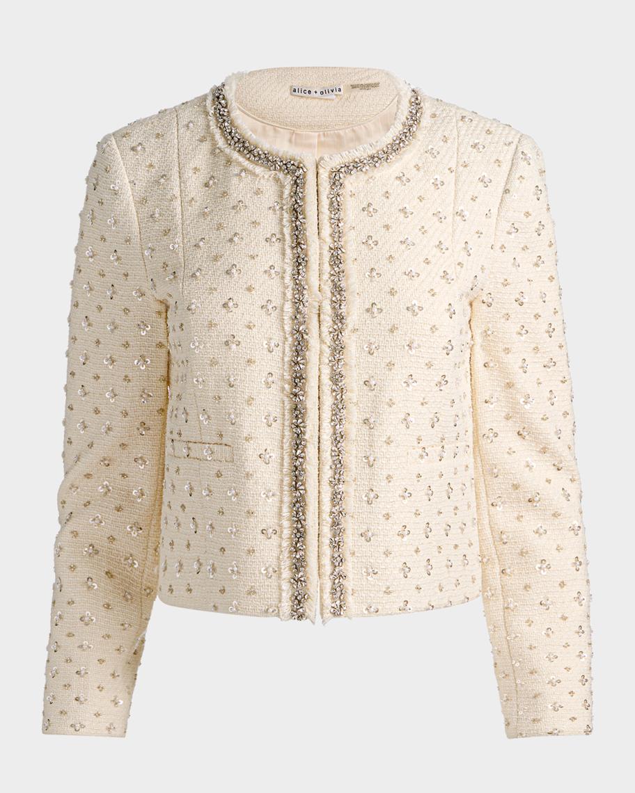 ALICE + OLIVIA Thomasina Embellished Tweed Jacket | Neiman Marcus