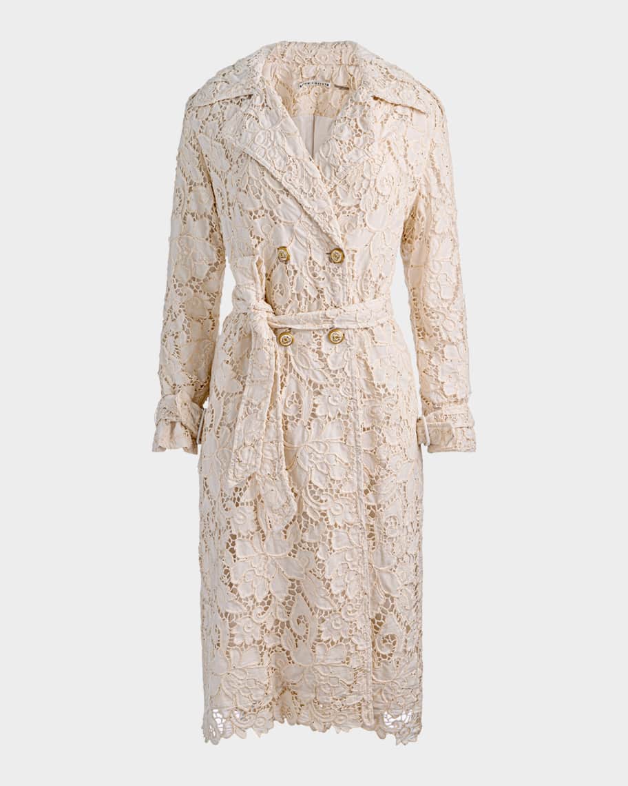 ALICE + OLIVIA Keith Eyelet Midi Trench Coat | Neiman Marcus