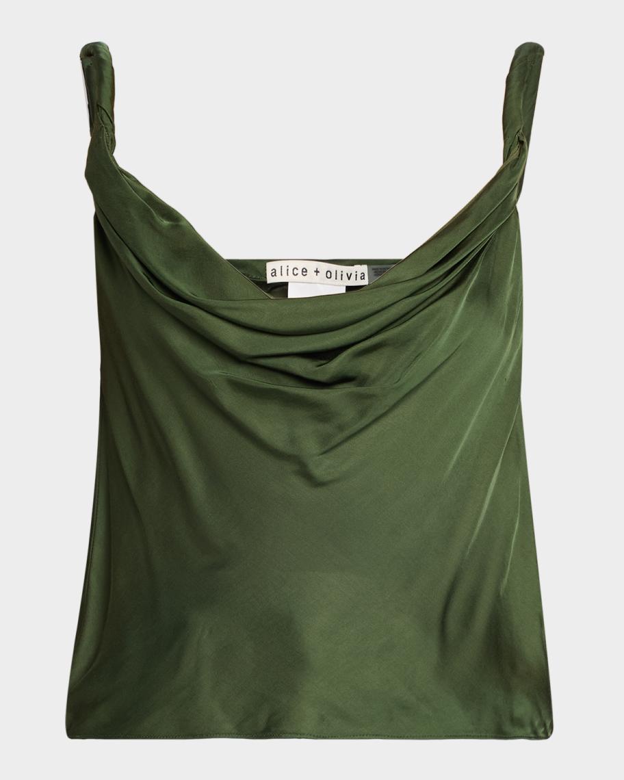 ALICE + OLIVIA Monique Twisted-Strap Satin Tank Top | Neiman Marcus