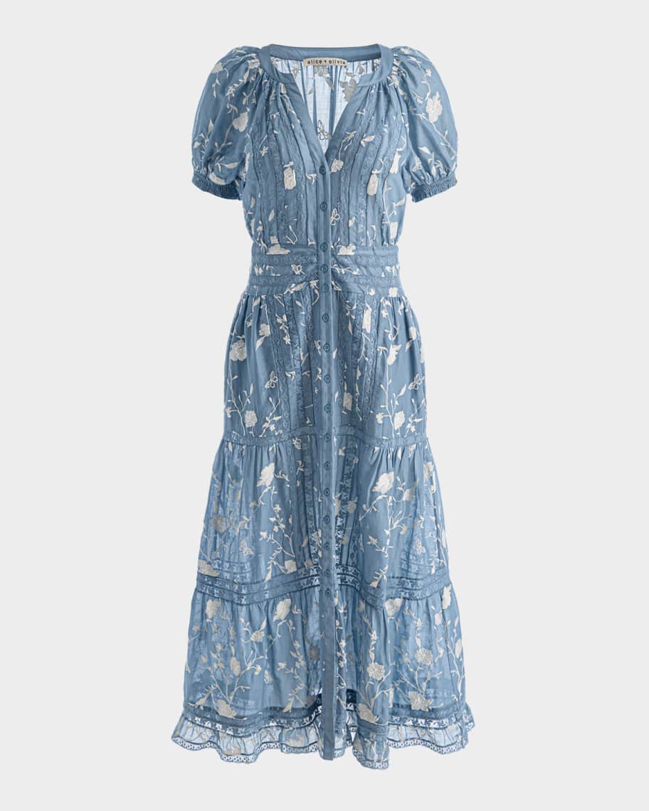ALICE  ALICE + OLIVIA Kathryn Lace-Trim Midi Shirtdress | Neiman Marcus