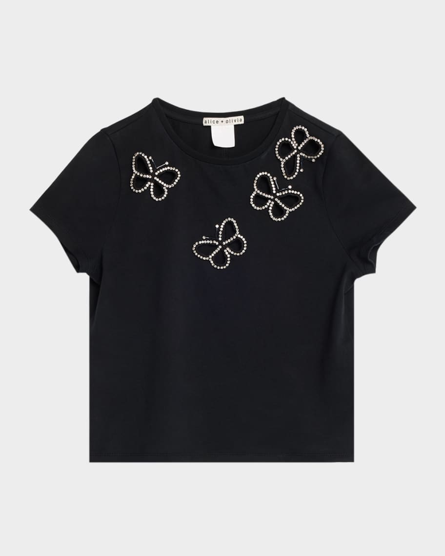 ALICE + OLIVIA Cindy Embellished Butterfly Cropped T-Shirt