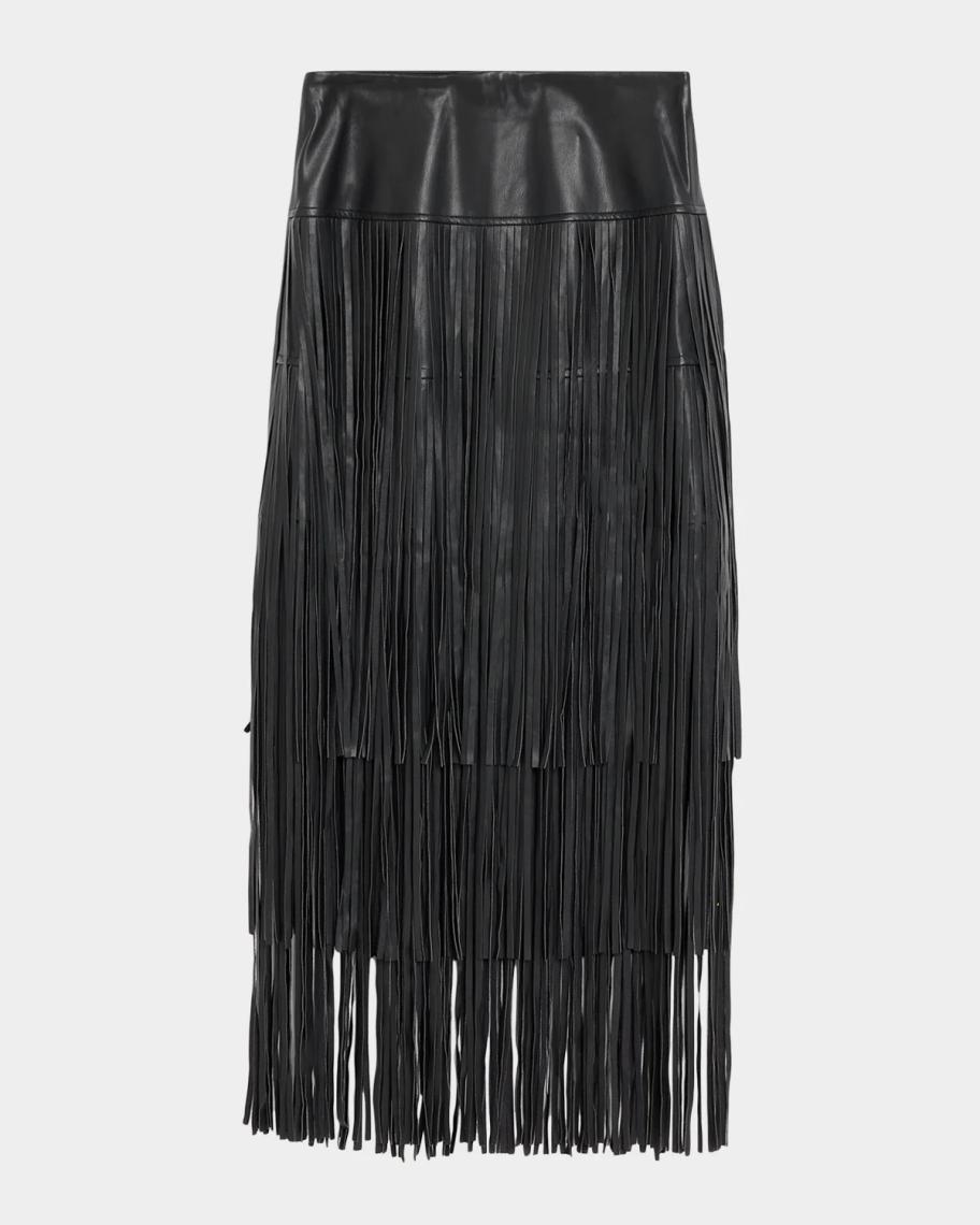 Karoline Faux-Leather Fringe Maxi Skirt