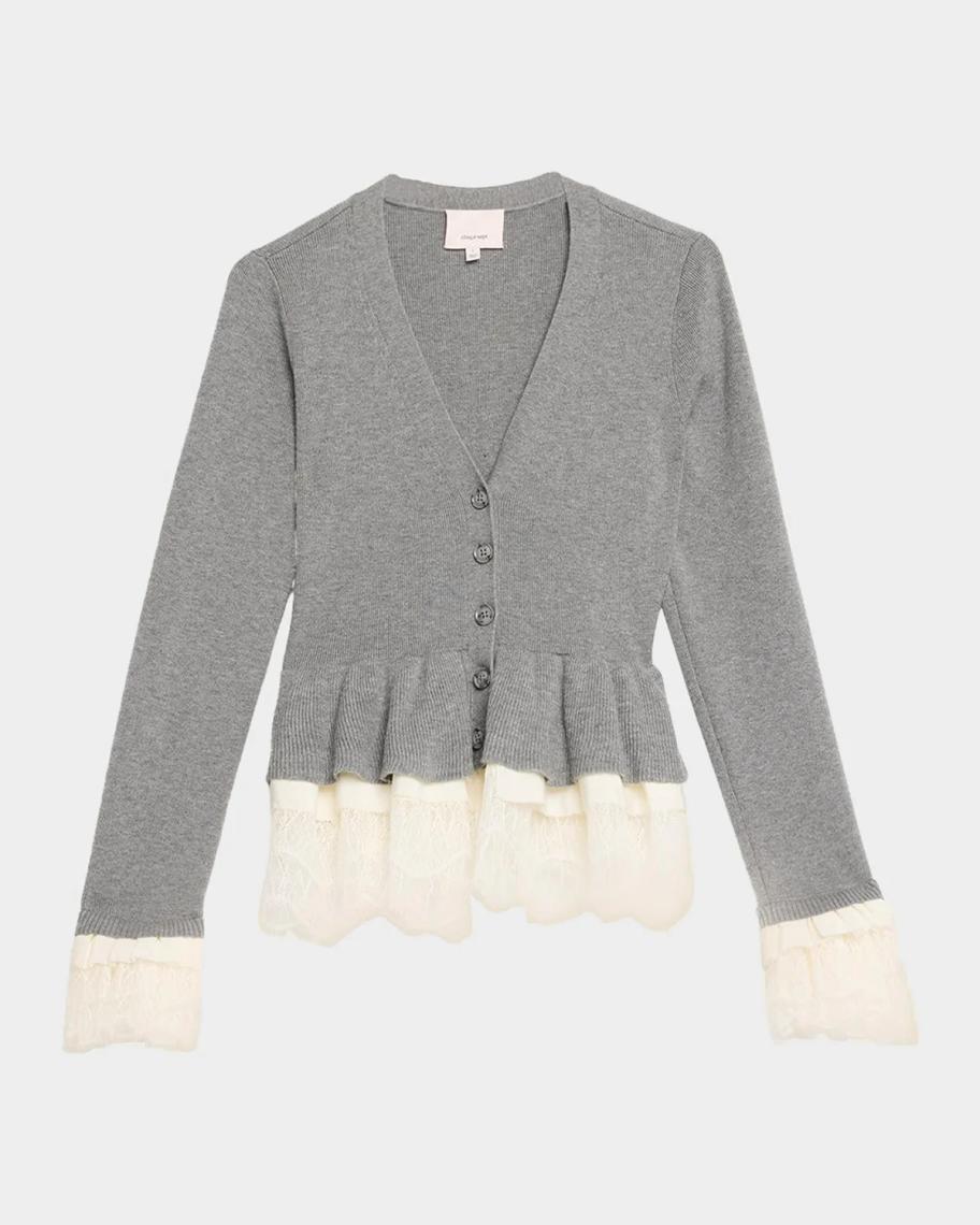 Cinq à Sept Dolly Ruffled Lace-Trimmed Peplum Cardigan | Neiman Marcus