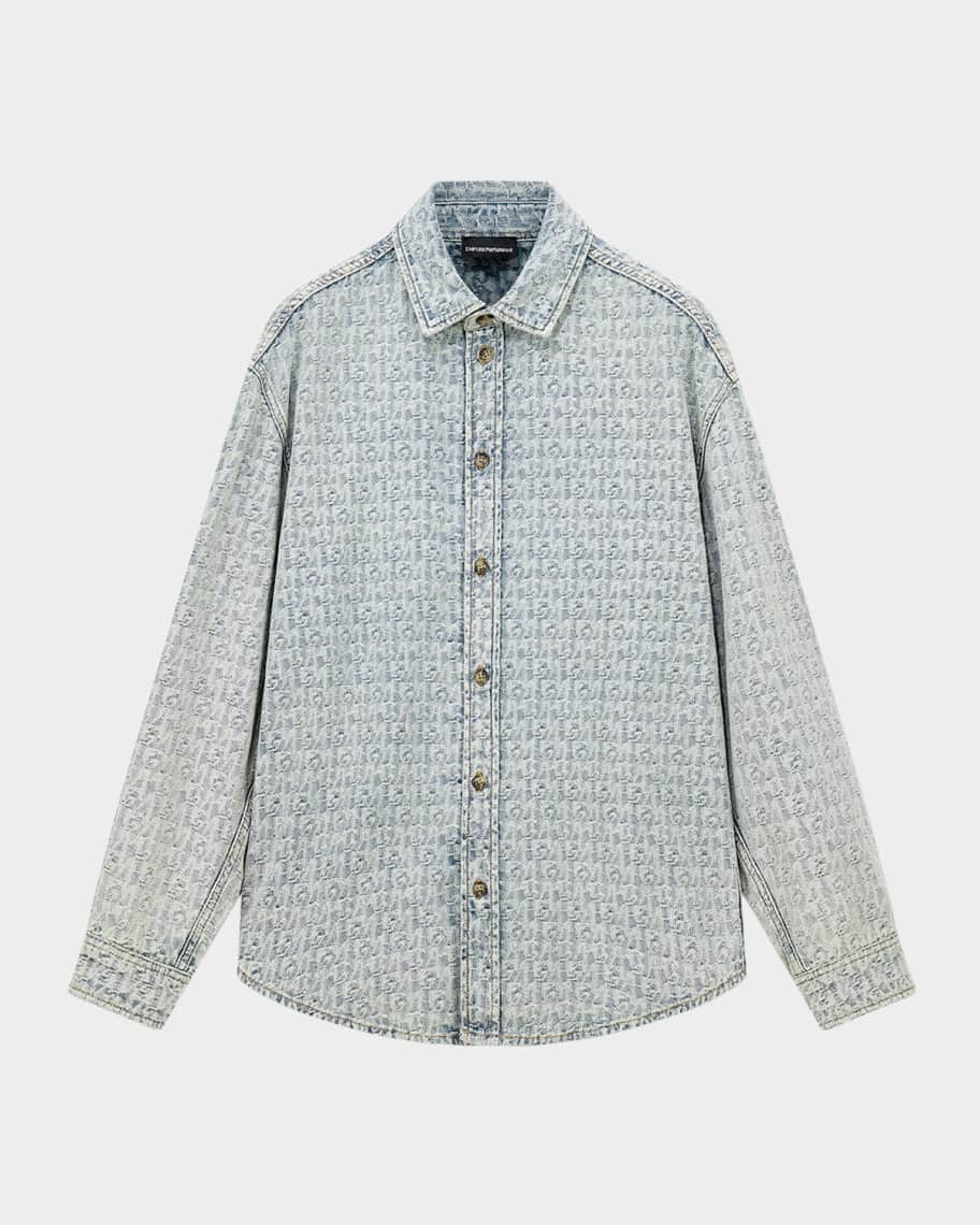 Emporio Armani Men's Monogram Denim Button-Front Shirt | Neiman Marcus
