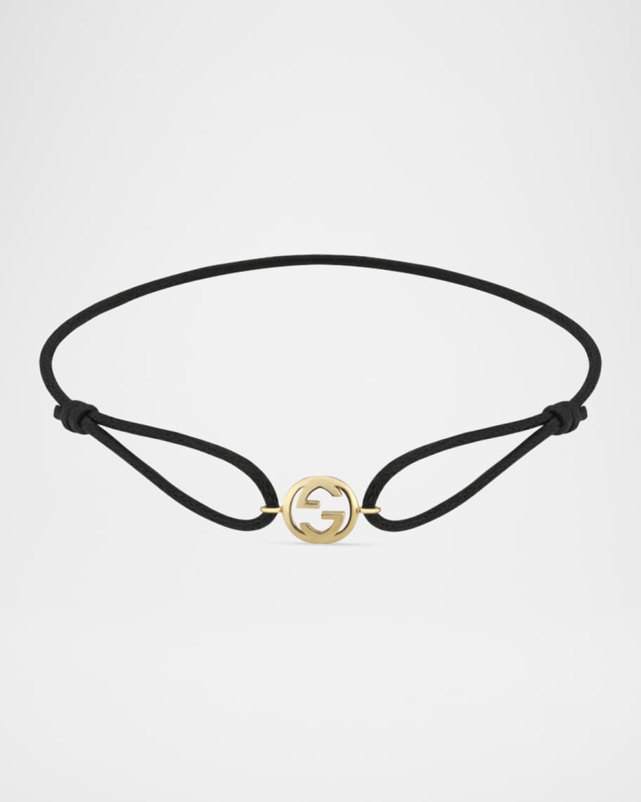 Gucci Gucci Interlocking 18K Yellow Gold and Black Cotton Bracelet