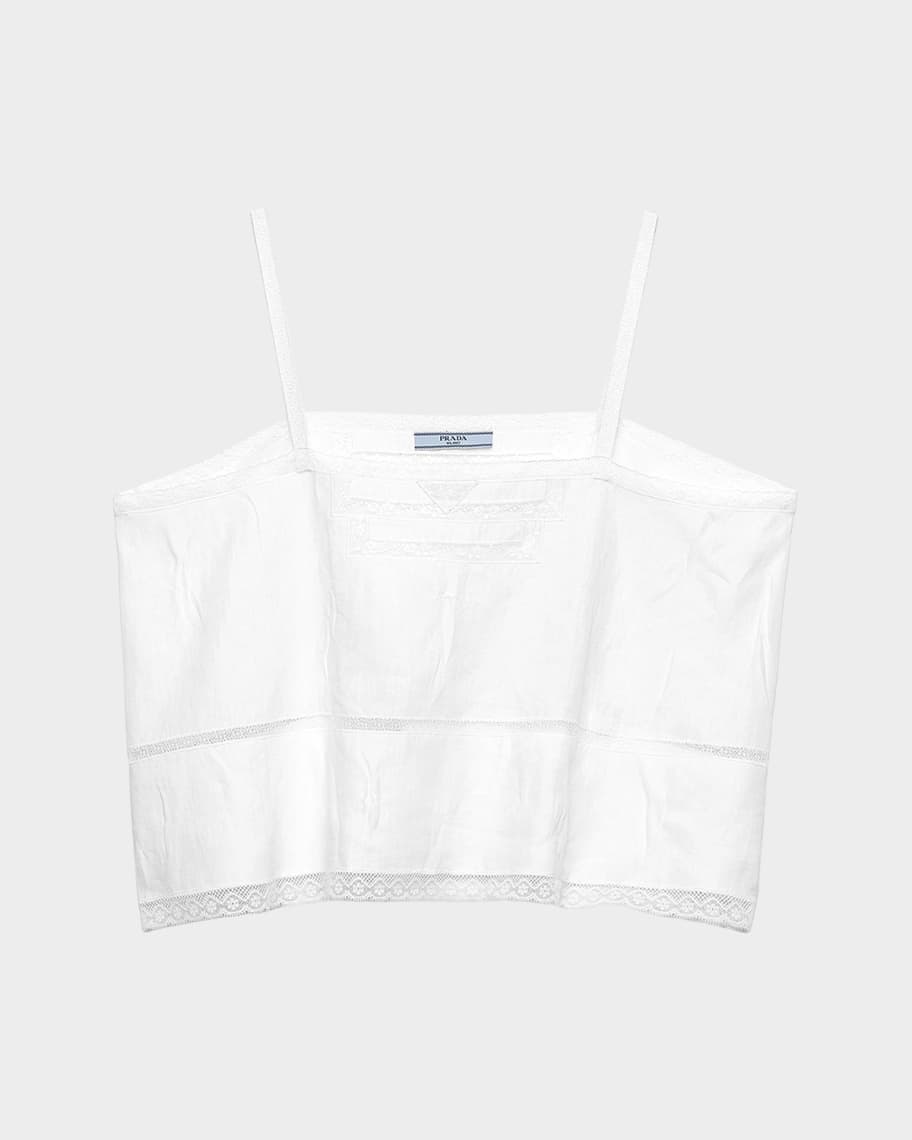 Prada Lace-Embroidered Linen Top | Neiman Marcus