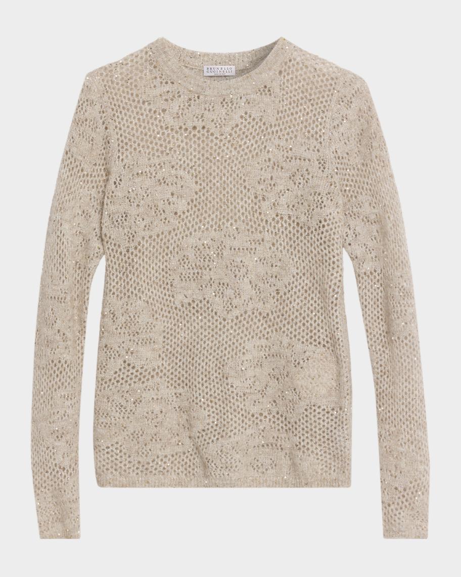 Brunello Cucinelli Wool-Mohair Diamante Openwork Sweater | Neiman