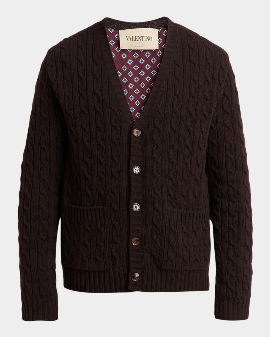 Valentino Garavani Men's Textured Cable-Knit Virgin Wool Cardigan