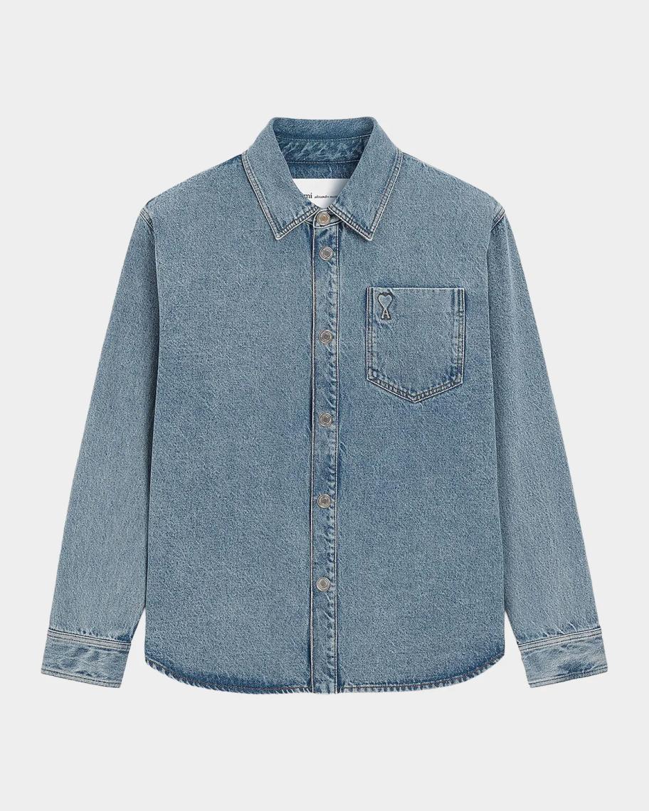 Ami Paris Ami De Coeur Denim Overshirt | Neiman Marcus