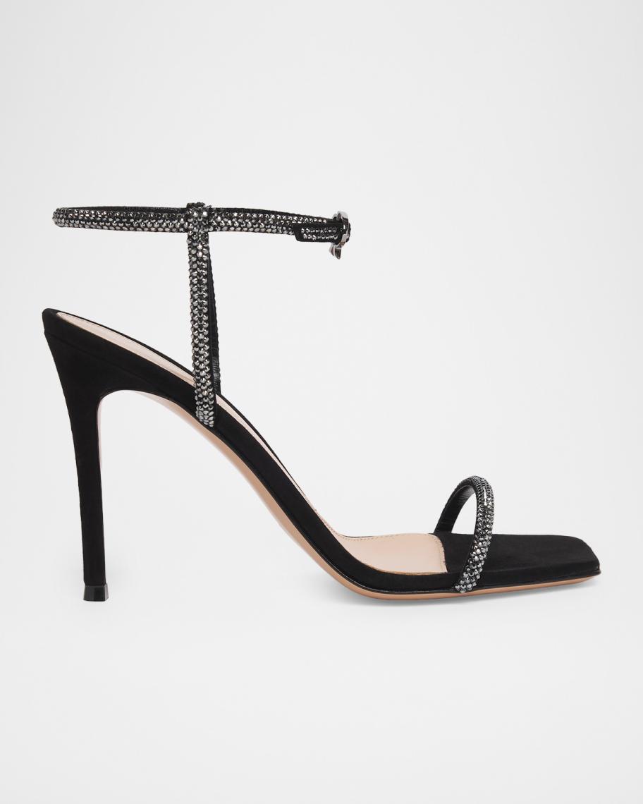 Gianvito Rossi 95mm Embellished Suede Ankle-Strap Sandals | Neiman