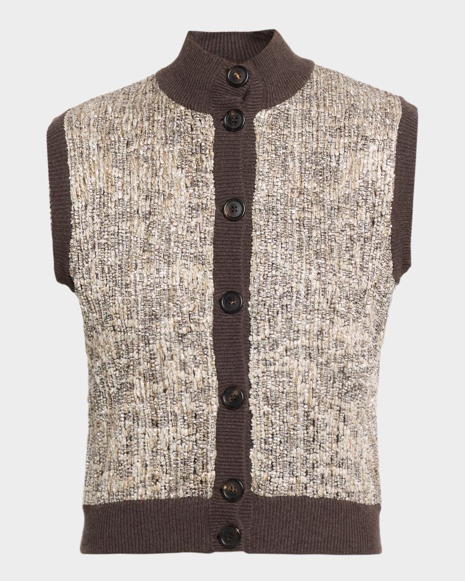 ★BRUNELLO CUCINELLI★リネン×シルク ジレ ベストスパンコール Brunello Cucinelli Couture Metallic Knit Sleeveless Sweater