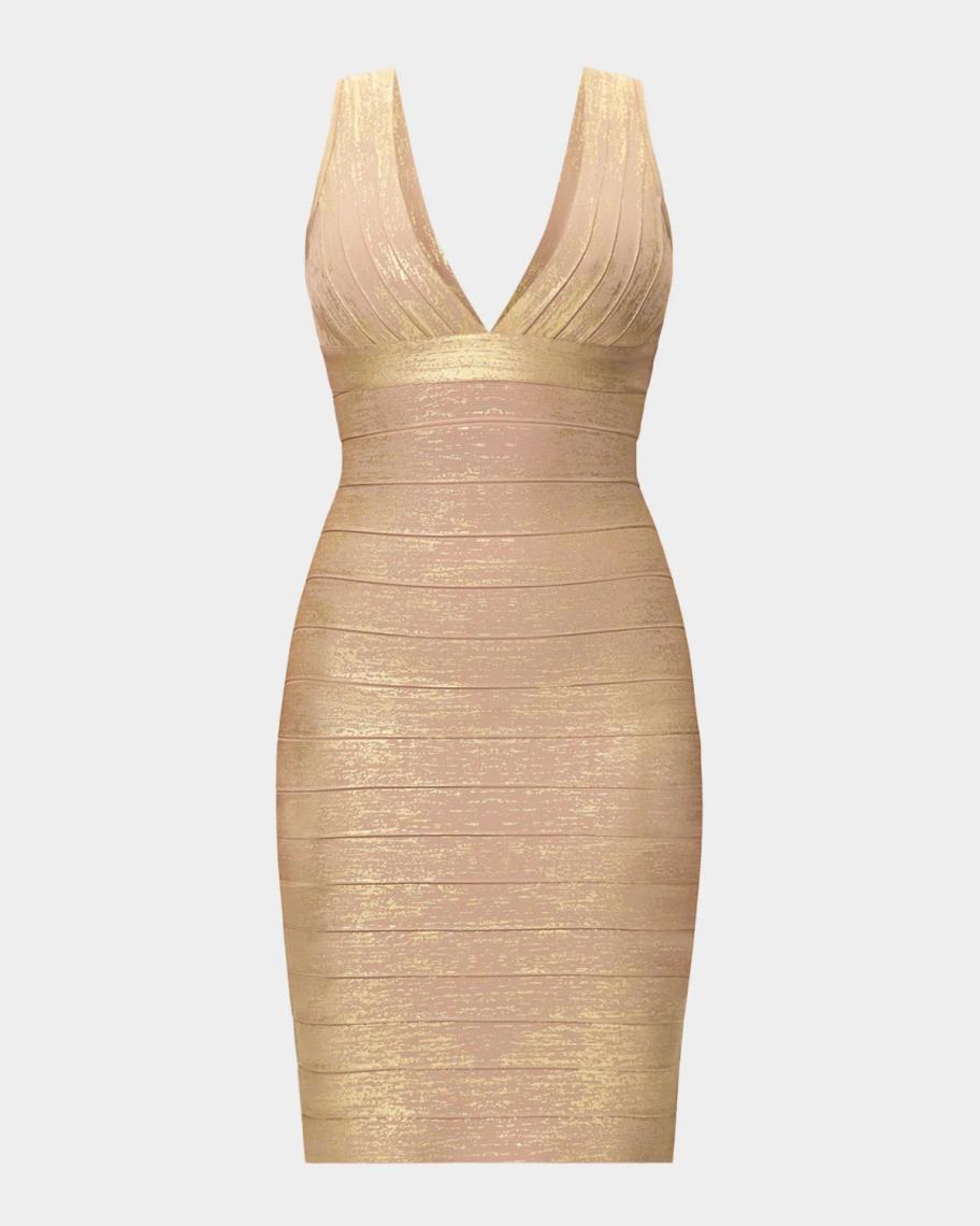 gold herve leger mini dress Hervé Léger The Metallic Bandage herve leger bandage dress