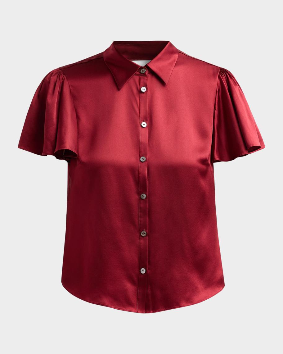 Cinq à Sept Fiona Flutter-Sleeve Silk Top | Neiman Marcus