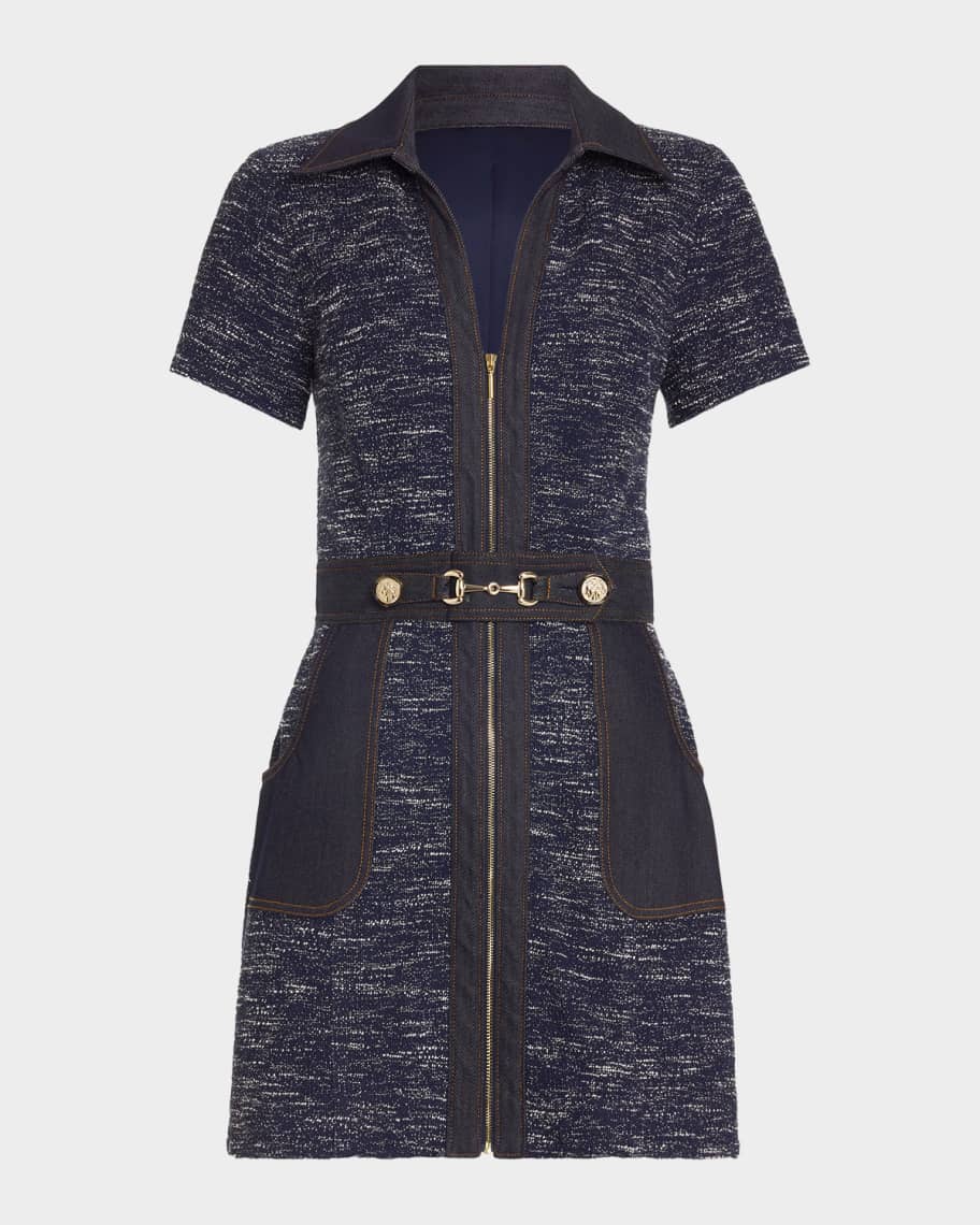 Randy 新品Asymmetry buckle tweed dress Ramy Brook Darla Denim Tweed Mini Dress | Neiman Marcus
