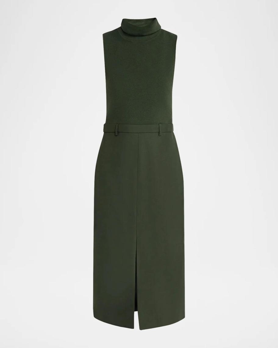 Funnel-Neck Combo Midi Dress