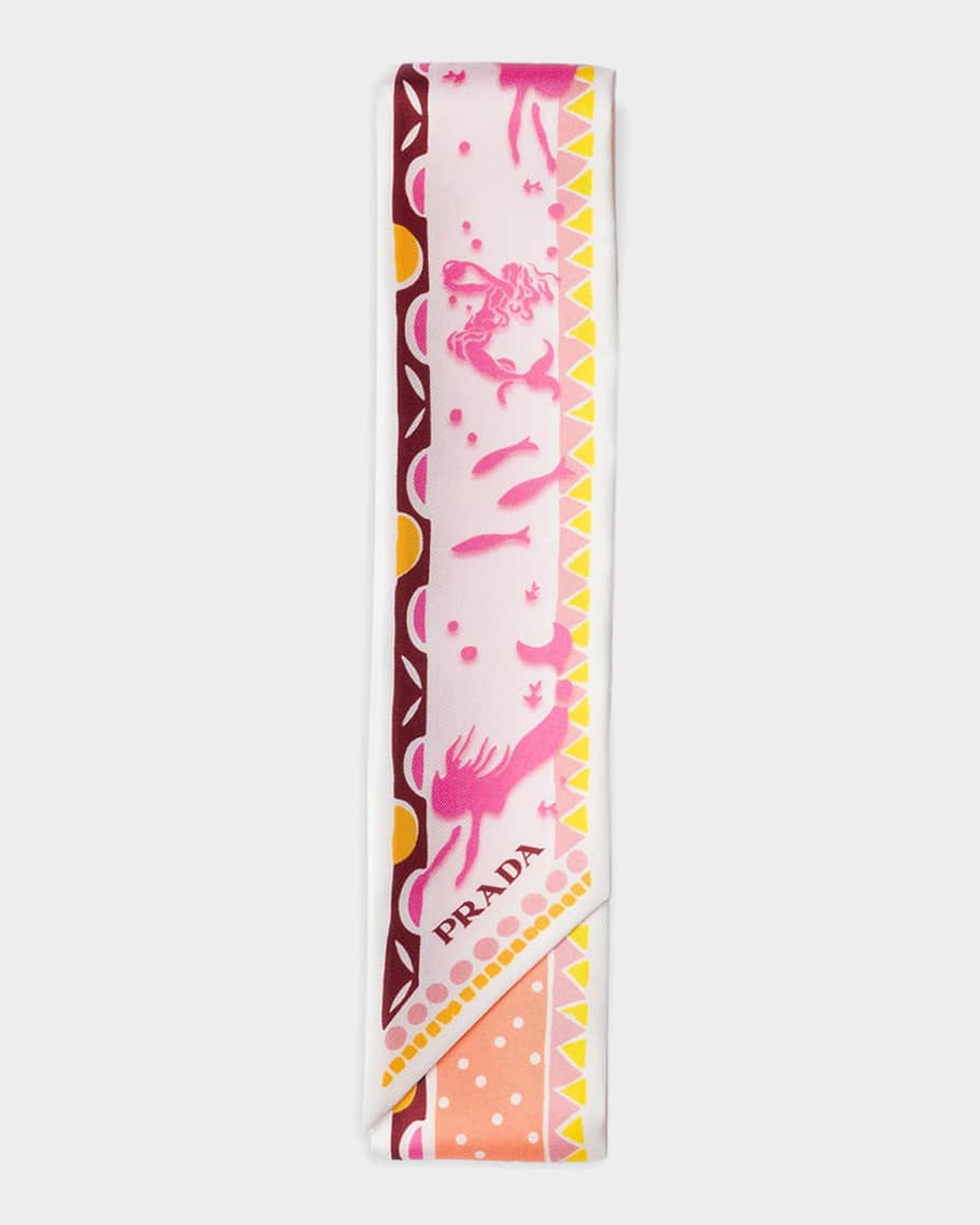 Prada Printed Silk Twill Skinny Scarf | Neiman Marcus