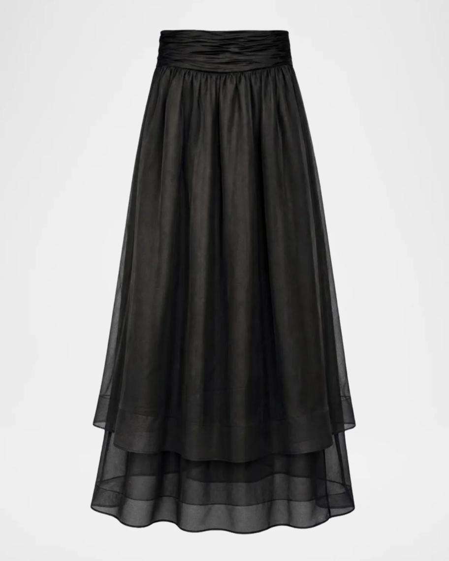 Toccin Amber Tiered Sheer Silk Midi Skirt | Neiman Marcus